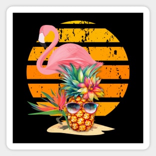 Summer Time Flamingos and Pineapple Magnet